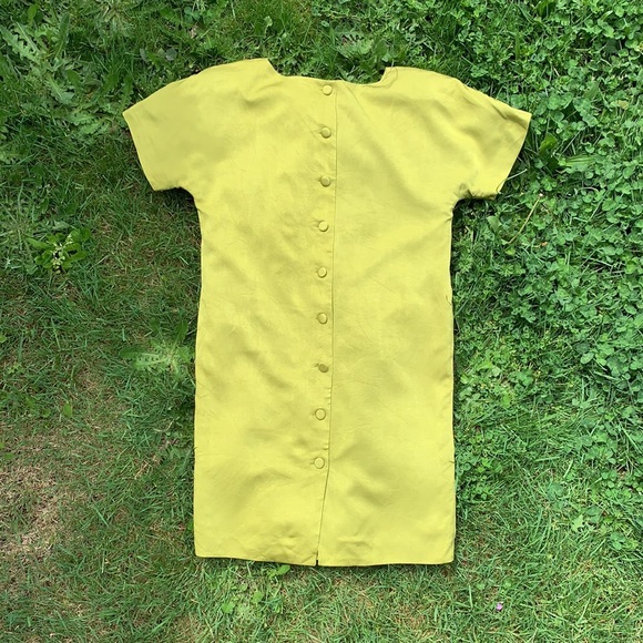 Chartreuse silk vintage 80s sheath dress 10 - Picture 3 of 6